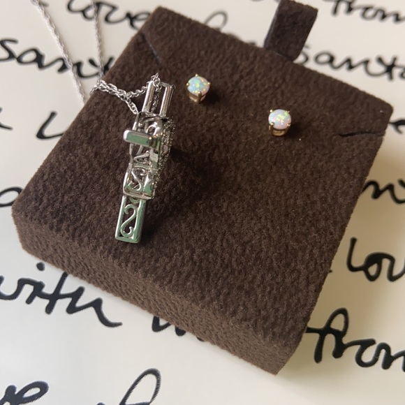 Opal Earrings & Necklace Set. Beautiful Jared Cross & Heart Necklace with Studs - Picture 3 of 5